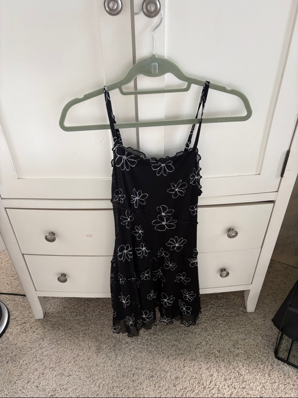 wild fable Black Mini Dress with White Flowers XS EUC